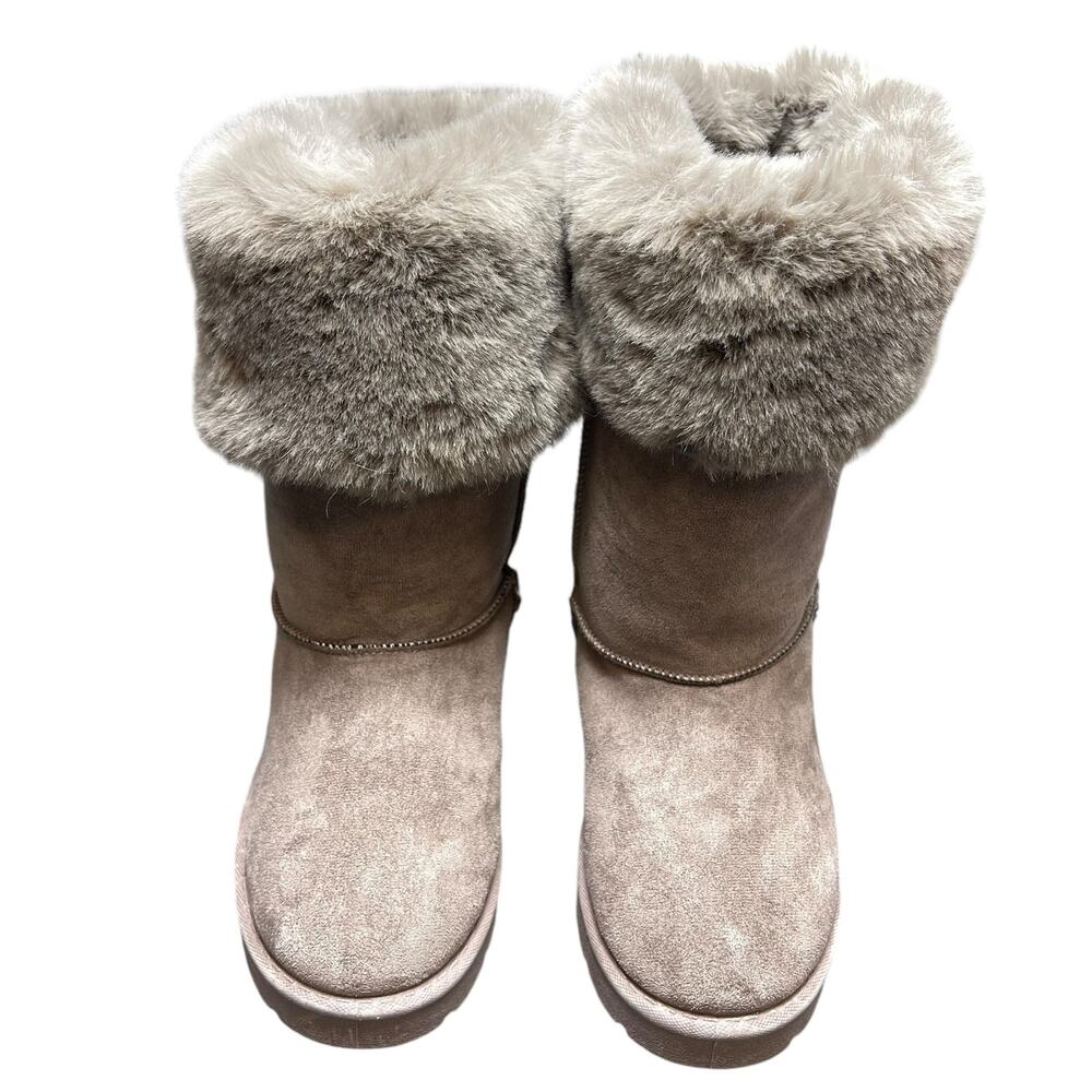 Bamboo Round Toe Faux Fur Top Slip On Casual Womens Mid0Calf Boots Shoes - Picture 2 of 10